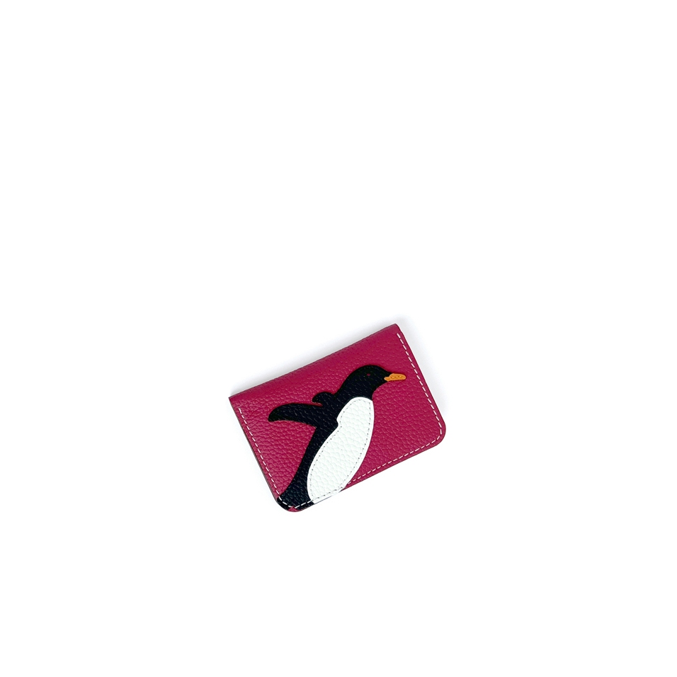 'En L'Air Carte Pingouin' Porte Carte Cuir Nappa Fuchsia