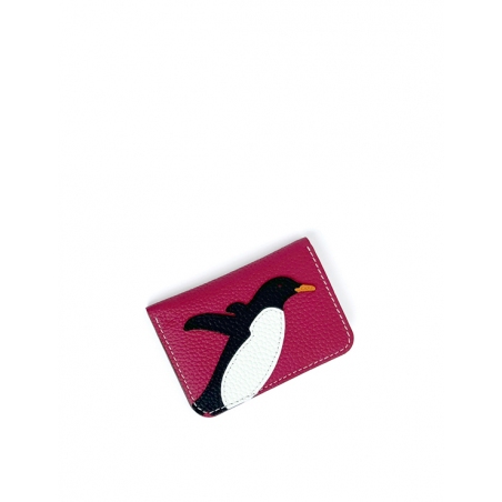 'En L'Air Carte Pingouin' Porte Carte Cuir Nappa Fuchsia
