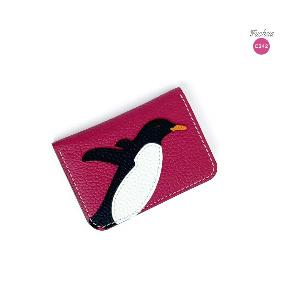 'En L'Air Carte Pingouin' Porte Carte Cuir Nappa Fuchsia