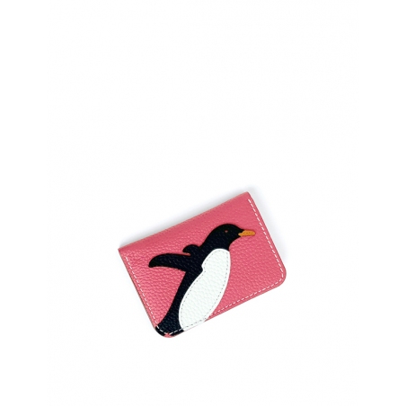 'En L'Air Carte Pingouin' Porte Carte Cuir Nappa Rose