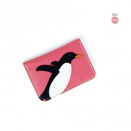 'En L'Air Carte Pingouin' Porte Carte Cuir Nappa Rose