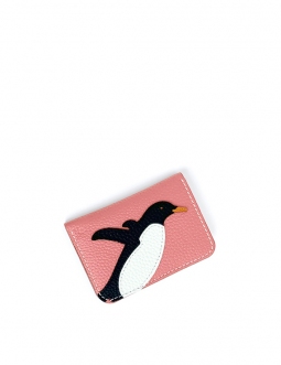 'En L'Air Carte Pingouin' Porte Carte Cuir Nappa Rose Poudré