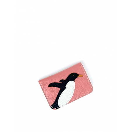 'En L'Air Carte Pingouin' Porte Carte Cuir Nappa Rose Poudré