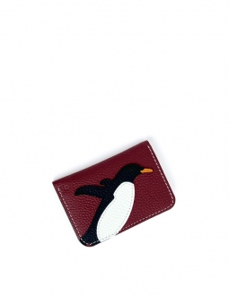 'En L'Air Carte Pingouin' Nappa Leather Card Holder Dark Red