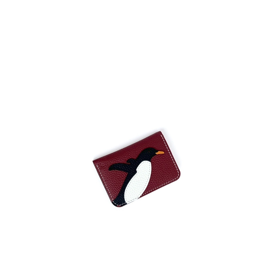 'En L'Air Carte Pingouin' Porte Carte Cuir Nappa Bordeaux