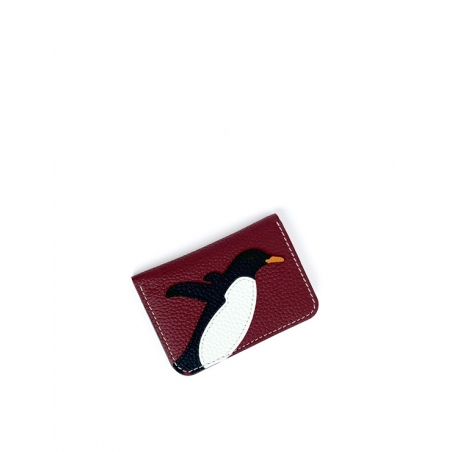 'En L'Air Carte Pingouin' Porte Carte Cuir Nappa Bordeaux