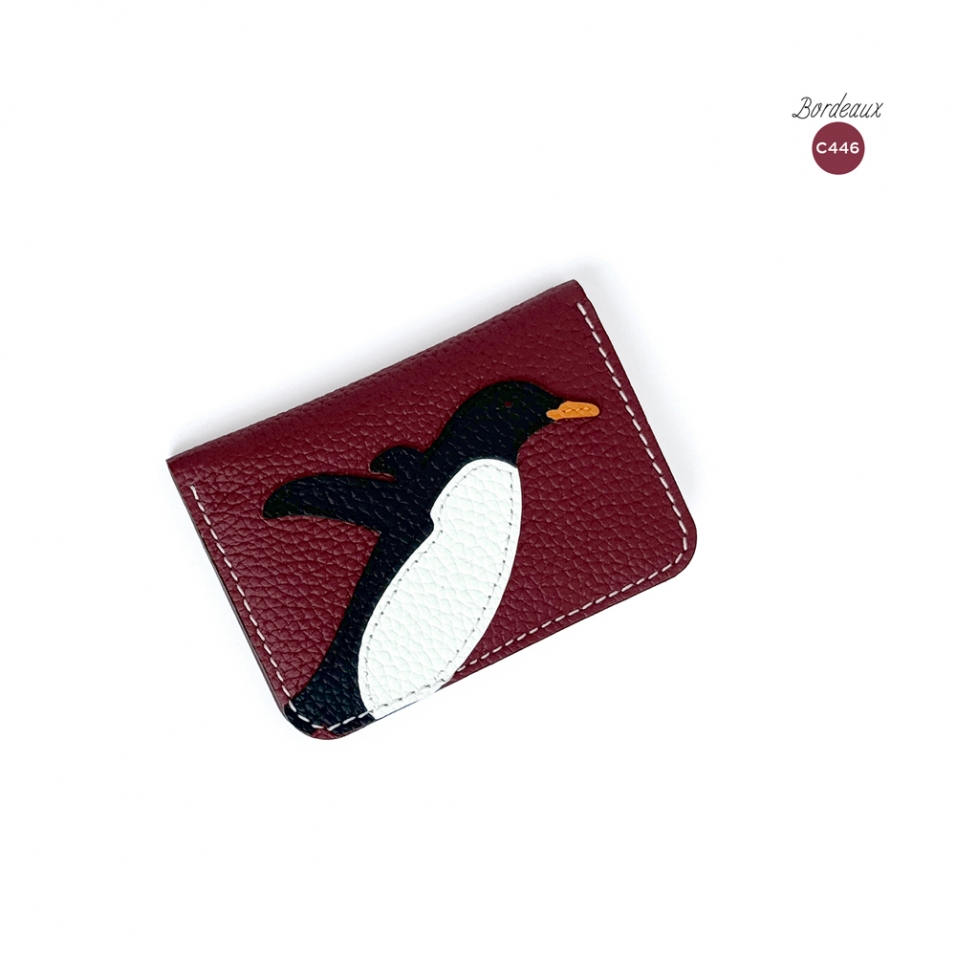 'En L'Air Carte Pingouin' Porte Carte Cuir Nappa Bordeaux