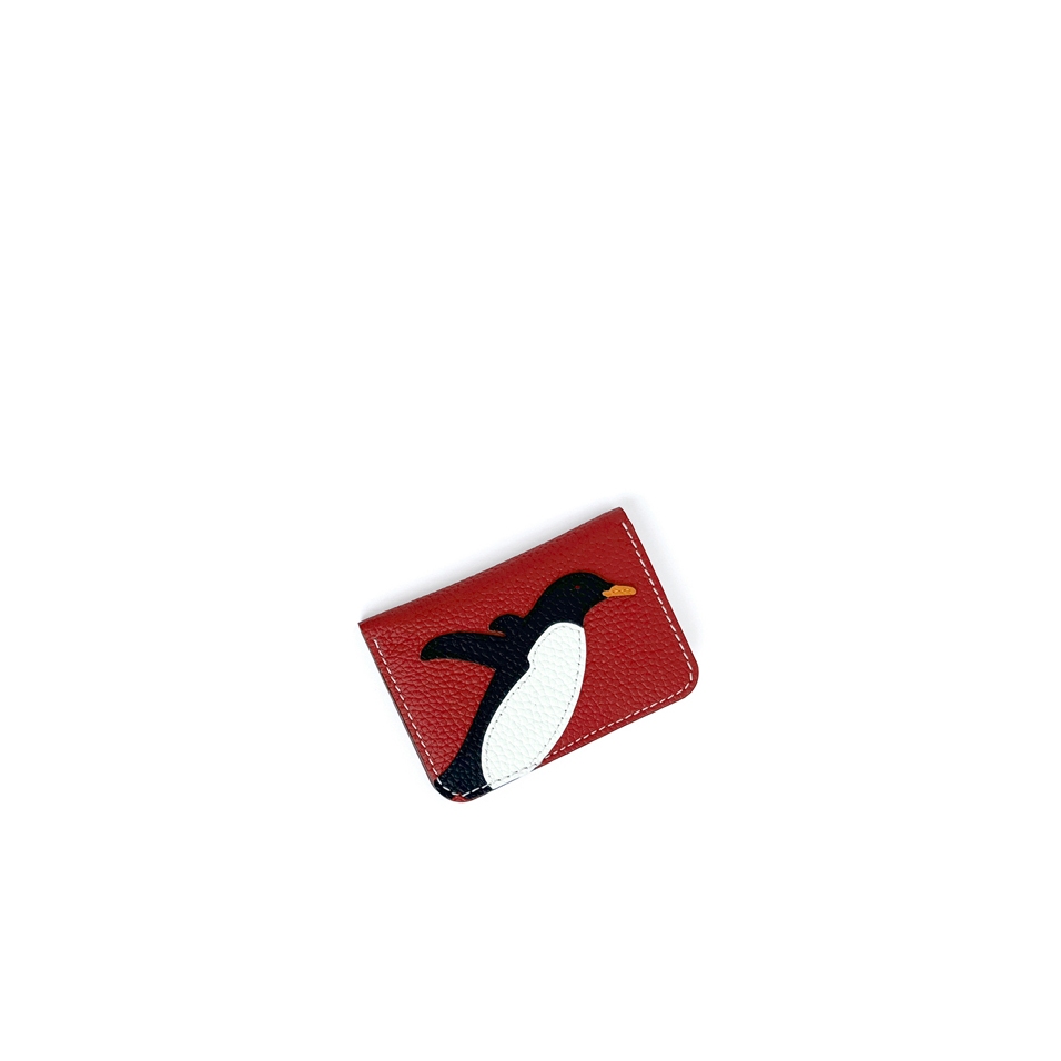'En L'Air Carte Pingouin' Porte Carte Cuir Nappa Écrevisse