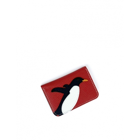 'En L'Air Carte Pingouin' Nappa Leather Card Holder Red