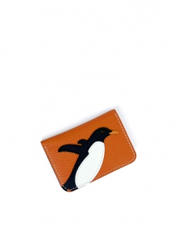 'En L'Air Carte Pingouin' Porte Carte Cuir Nappa Orange