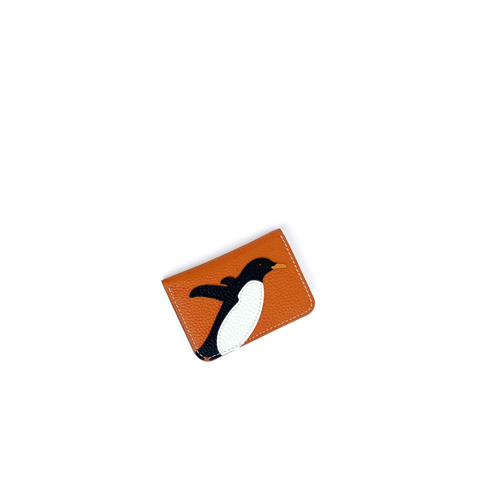 'En L'Air Carte Pingouin' Nappa Leather Card Holder Orange