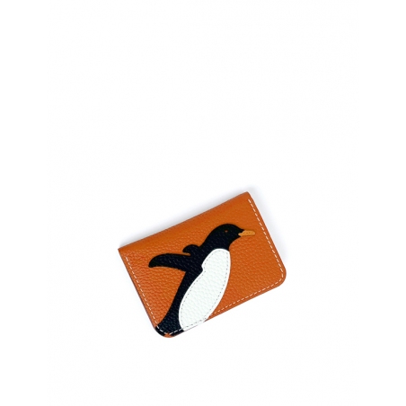 'En L'Air Carte Pingouin' Nappa Leather Card Holder Orange