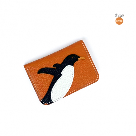 'En L'Air Carte Pingouin' Nappa Leather Card Holder Orange