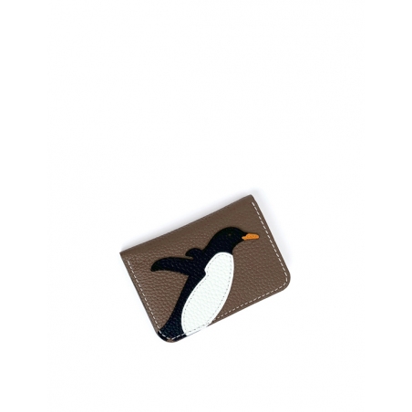 'En L'Air Carte Pingouin' Nappa Leather Card Holder Volcan