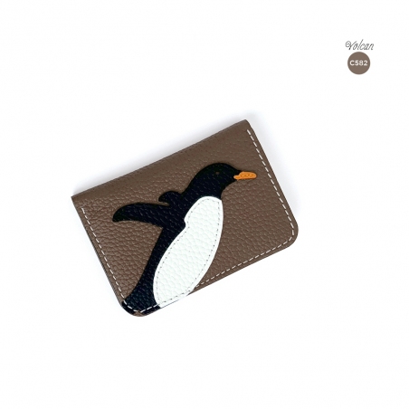 'En L'Air Carte Pingouin' Porte Carte Cuir Nappa Volcan