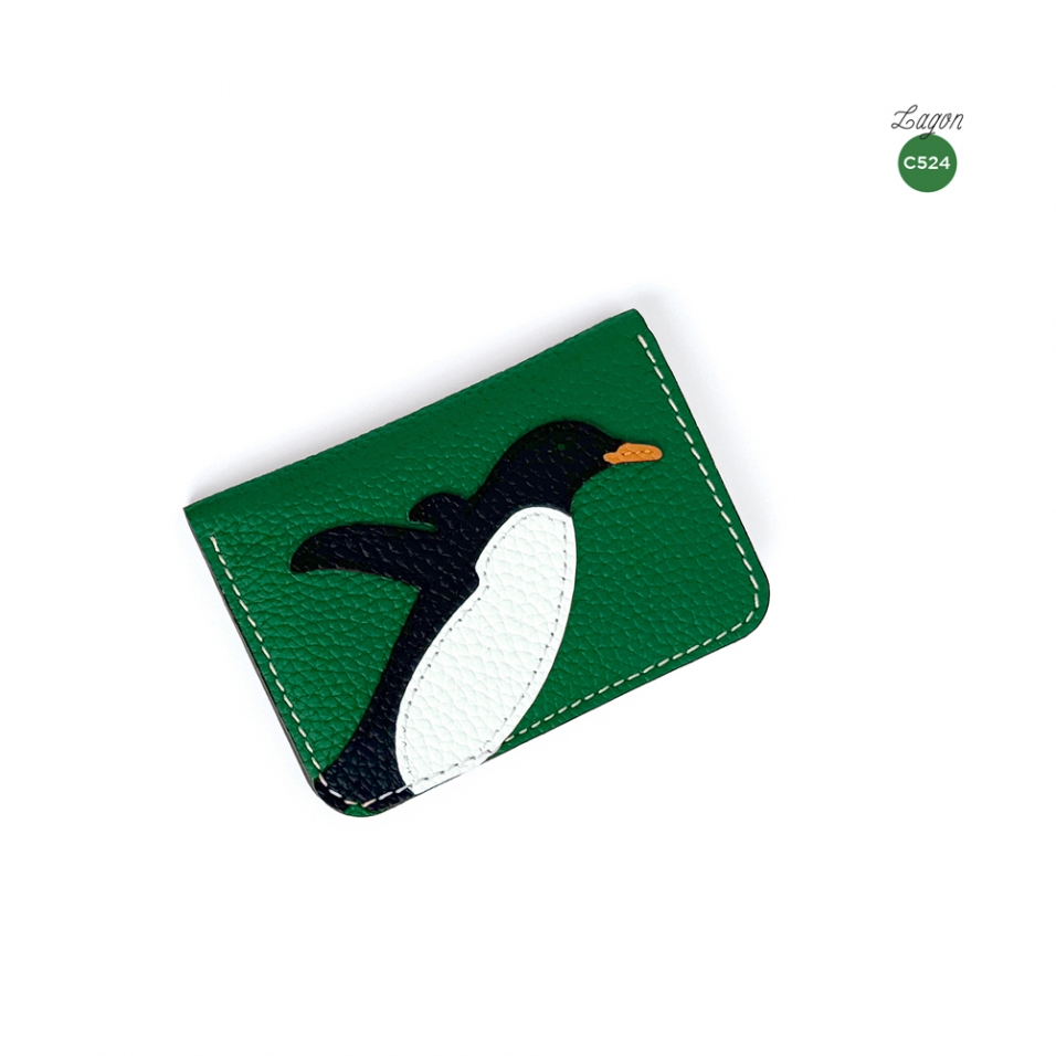 'En L'Air Carte Pingouin' Porte Carte Cuir Nappa Lagon