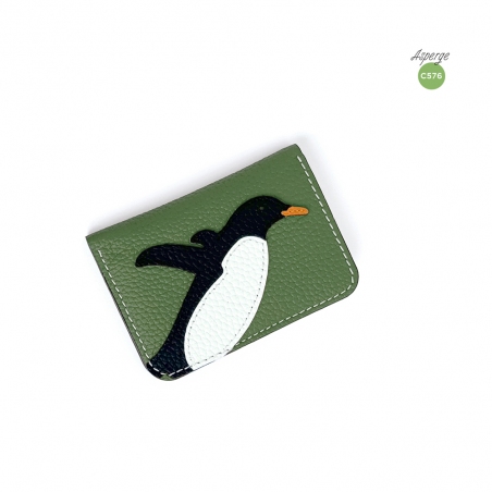'En L'Air Carte Pingouin' Porte Carte Cuir Nappa Asperge