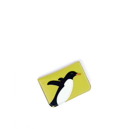 'En L'Air Carte Pingouin' Porte Carte Cuir Nappa Paille