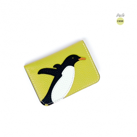 'En L'Air Carte Pingouin' Nappa Leather Card Holder Paille