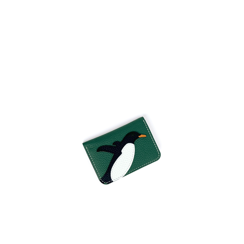 'En L'Air Carte Pingouin' Nappa Leather Card Holder Vert Pin