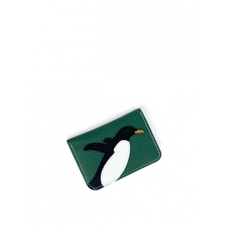 'En L'Air Carte Pingouin' Porte Carte Cuir Nappa Vert Pin