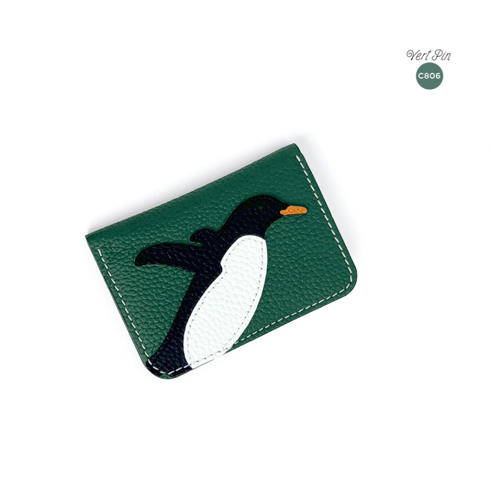 'En L'Air Carte Pingouin' Porte Carte Cuir Nappa Vert Pin