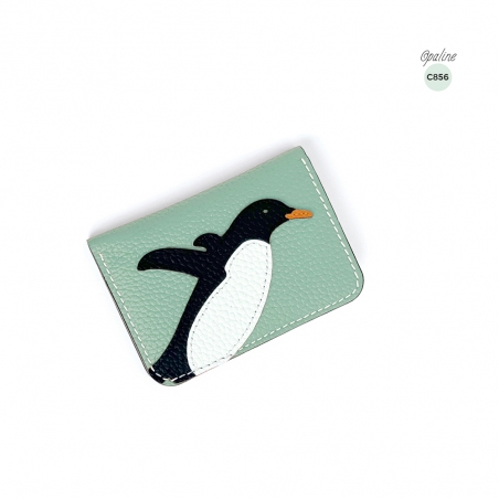 'En L'Air Carte Pingouin' Porte Carte Cuir Nappa Opaline