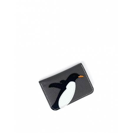 'En L'Air Carte Pingouin' Porte Carte Cuir Nappa Ardoise