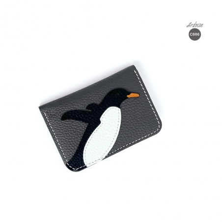'En L'Air Carte Pingouin' Porte Carte Cuir Nappa Ardoise