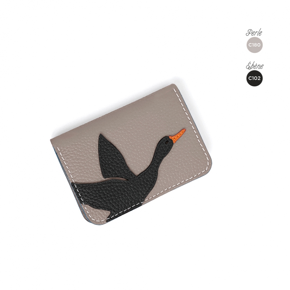 'En L'Air Carte Oie' Porte Carte Cuir Nappa Perle