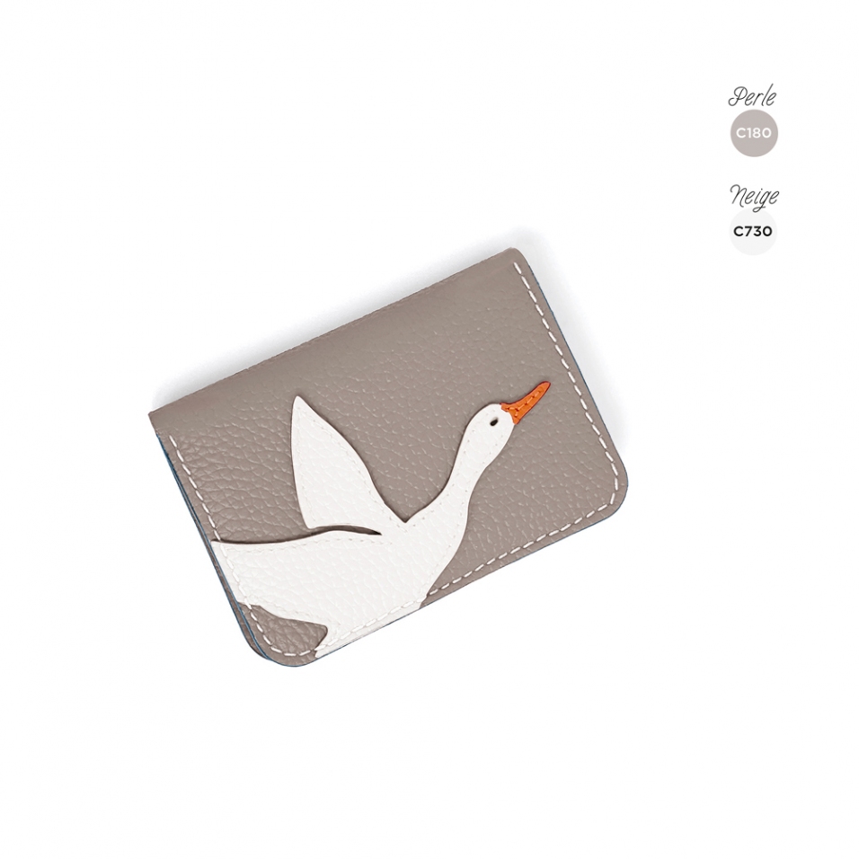 'En L'Air Carte Oie' Porte Carte Cuir Nappa Perle