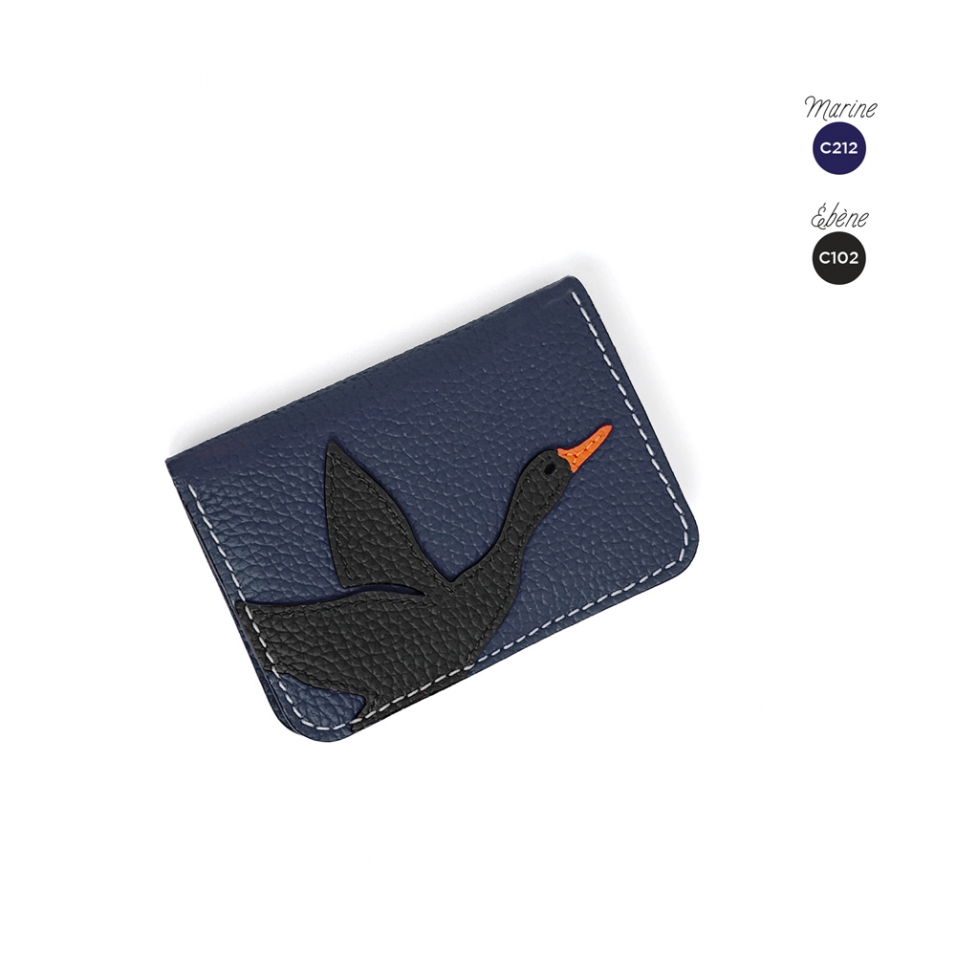 'En L'Air Carte Oie' Porte Carte Cuir Nappa Marine