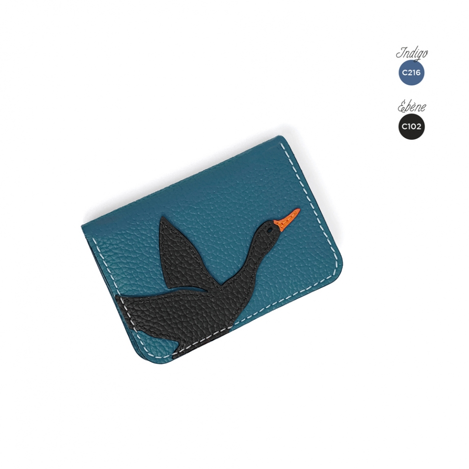 'En L'Air Carte Oie' Porte Carte Cuir Nappa Indigo