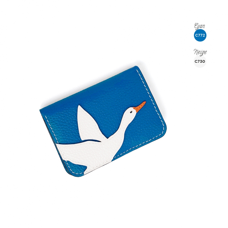 'En L'Air Carte Oie' Porte Carte Cuir Nappa Cyan