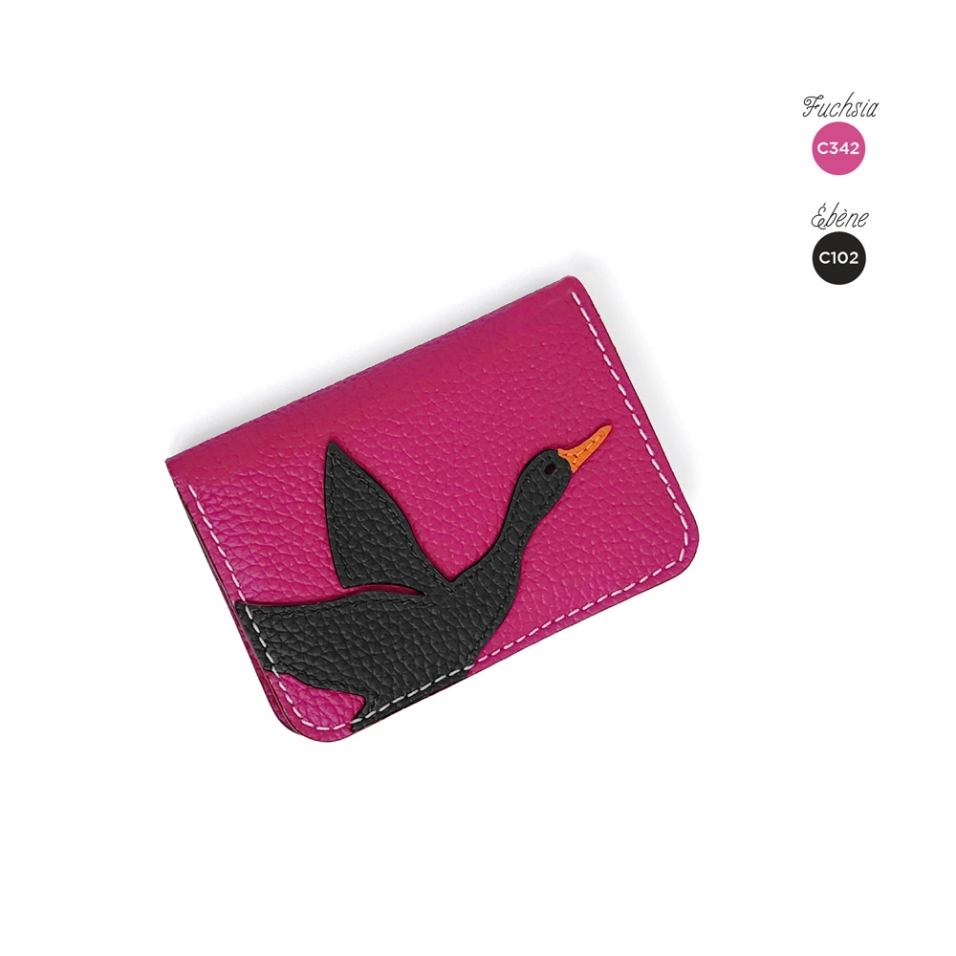 'En L'Air Carte Oie' Porte Carte Cuir Nappa Fuchsia