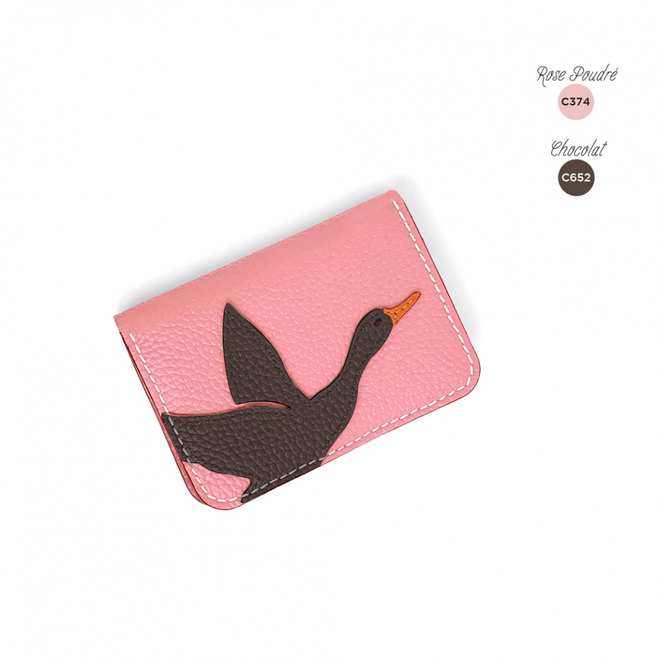 'En L'Air Carte Oie' Porte Carte Cuir Nappa Rose Poudré