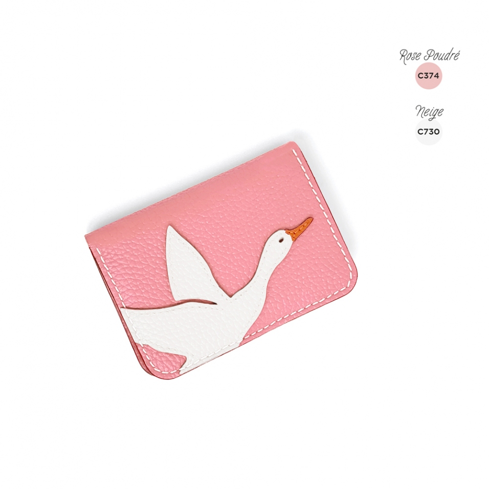 'En L'Air Carte Oie' Porte Carte Cuir Nappa Rose Poudré