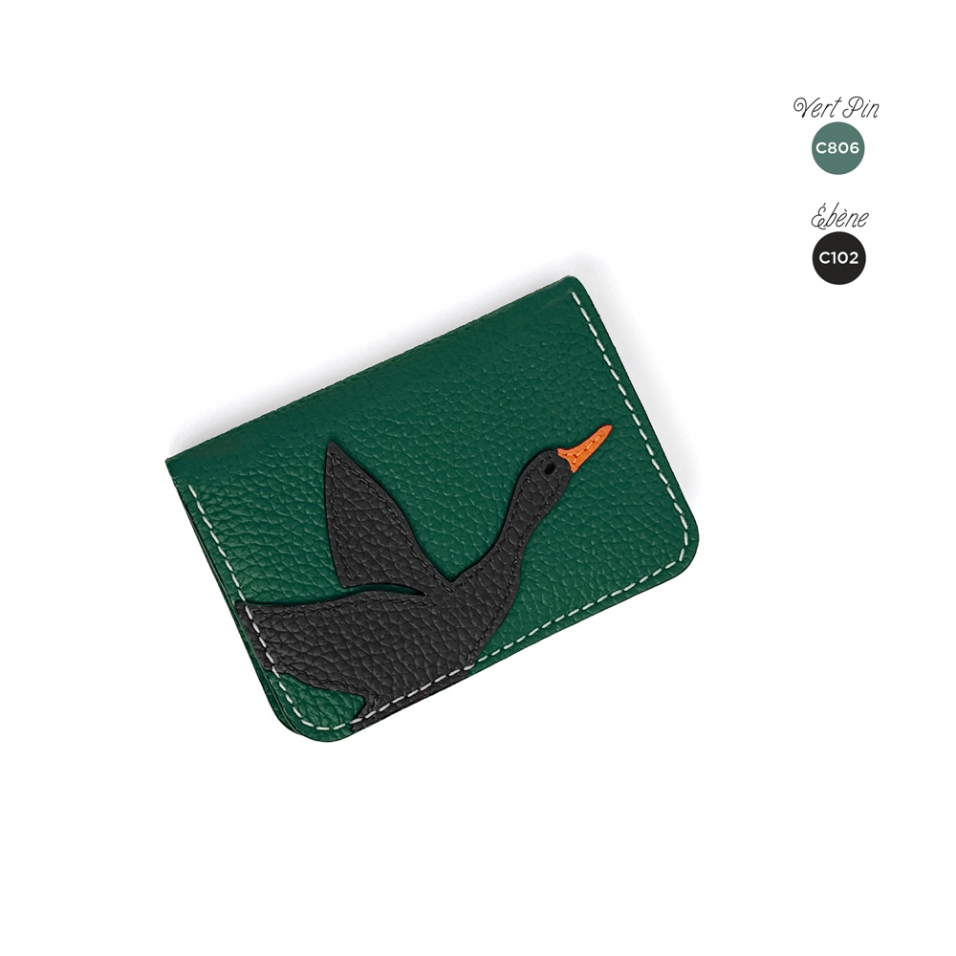 'En L'Air Carte Oie' Nappa Leather Card Holder Vert Pin