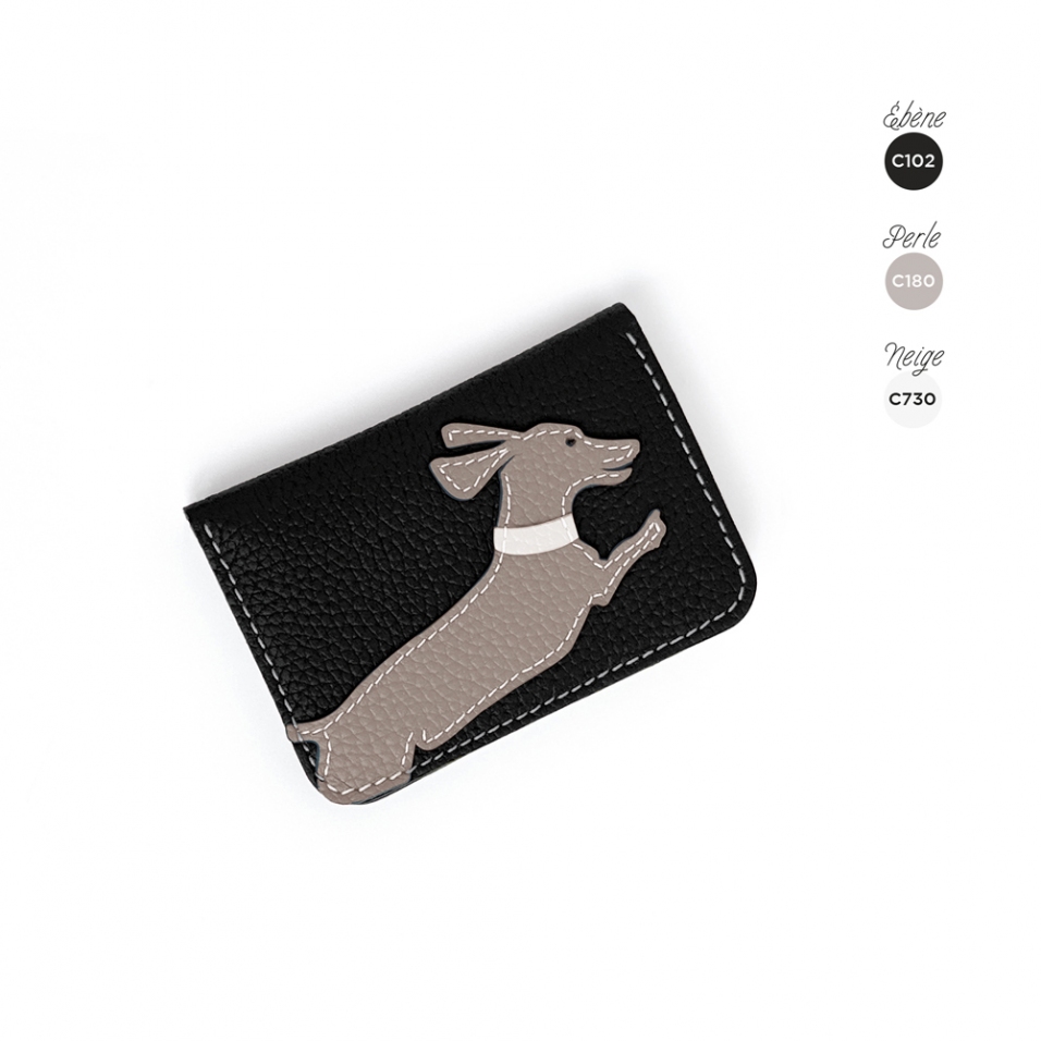 'En L'Air Carte Téckel'  Nappa Leather Card Holder Black