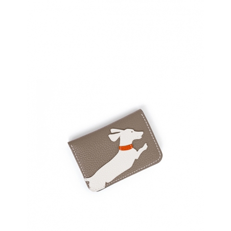 'En L'Air Carte Téckel'  Nappa Leather Card Holder Warm Grey