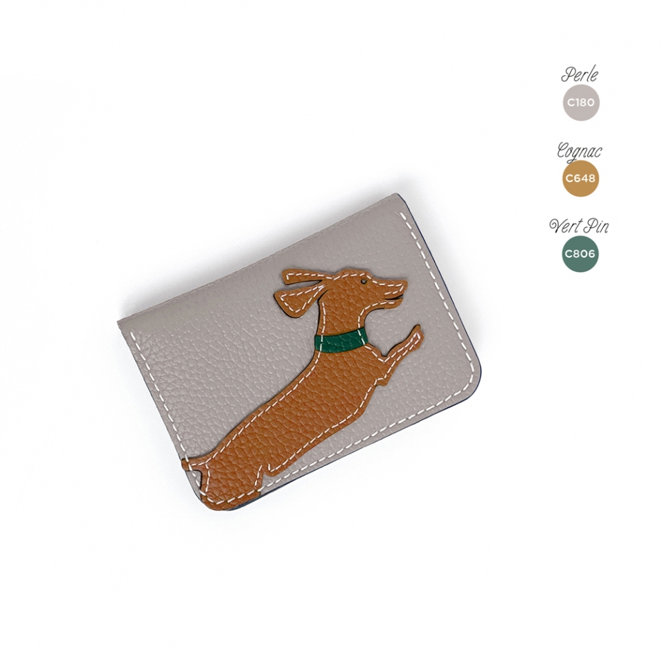 'En L'Air Carte Téckel'  Nappa Leather Card Holder Pearl Grey