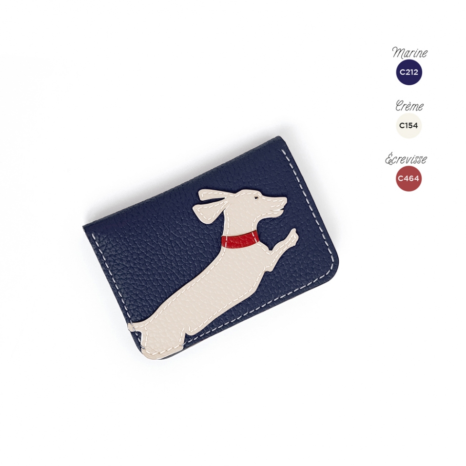 'En L'Air Carte Téckel'  Nappa Leather Card Holder Navy Blue