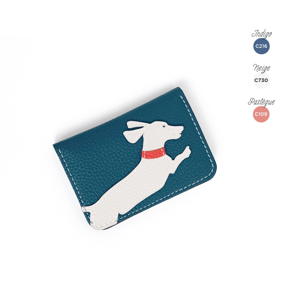 'En L'Air Carte Téckel' Porte Carte Cuir Nappa Marine