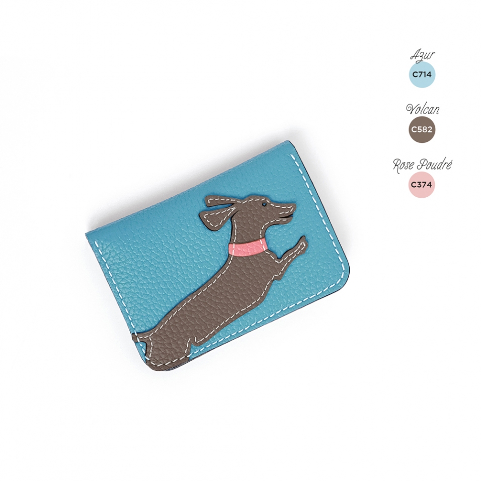 'En L'Air Carte Téckel'  Nappa Leather Card Holder Sky Blue