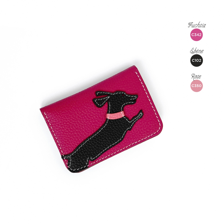 'En L'Air Carte Téckel' Porte Carte Cuir Nappa Fuchsia