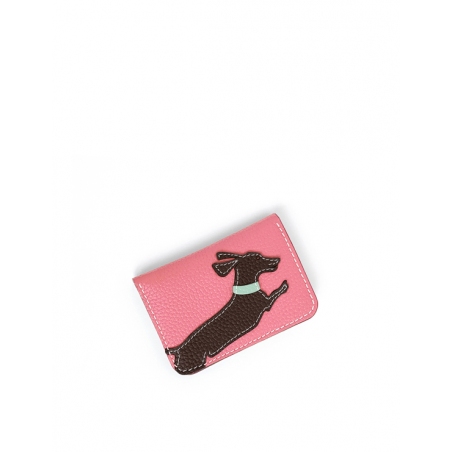 'En L'Air Carte Téckel'  Nappa Leather Card Holder Rose