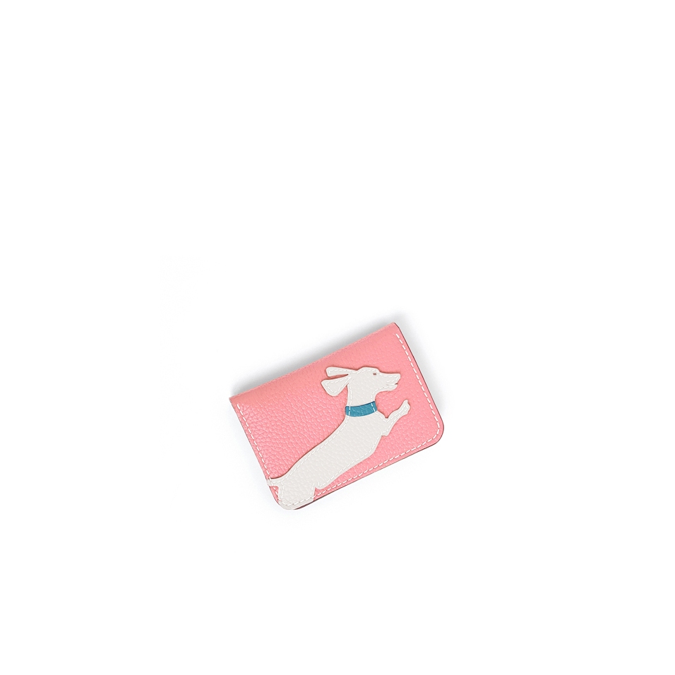 'En L'Air Carte Téckel' Porte Carte Cuir Nappa Rose Poudré