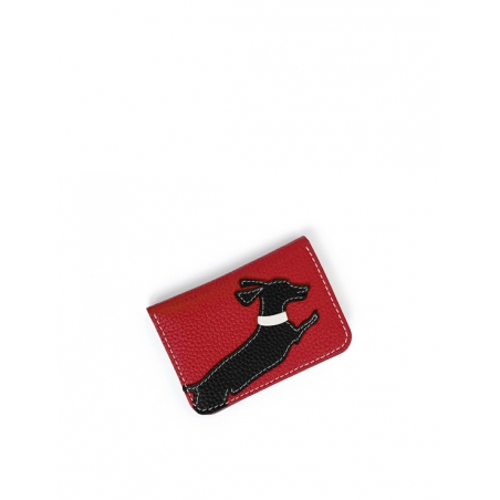 'En L'Air Carte Téckel'  Nappa Leather Card Holder Red