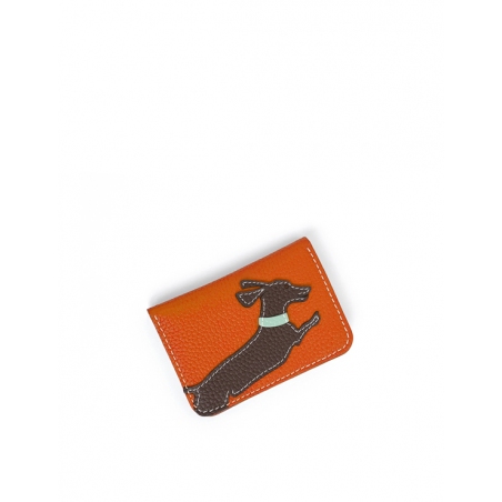 'En L'Air Carte Téckel'  Nappa Leather Card Holder Orange