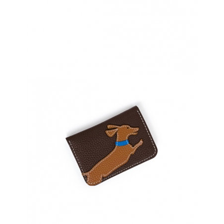 'En L'Air Carte Téckel'  Nappa Leather Card Holder Chocolate